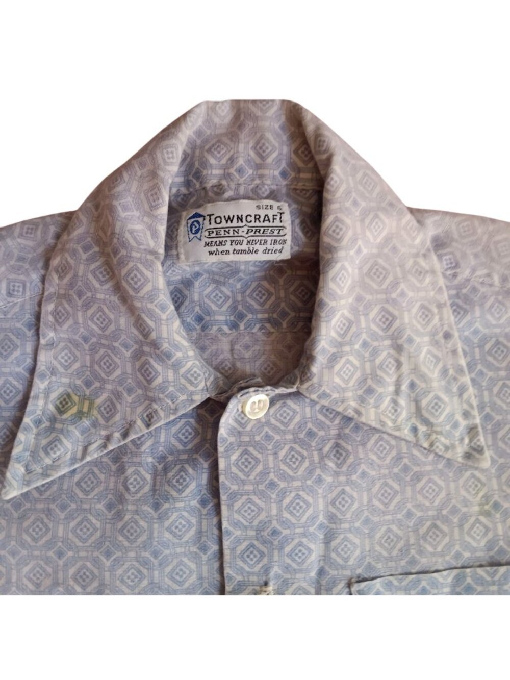 True Vintage Boys 6 Shirt 1970's GRAY TOWNCRAFT POINT COLLAR MOD PRINT RELIC
